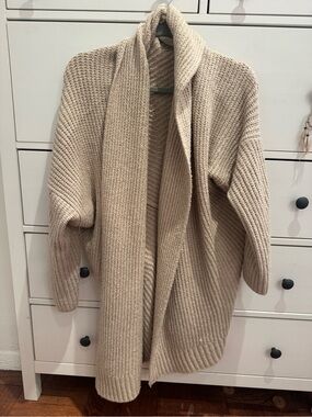aerie Beige Open-Front Ribbed Cardigan